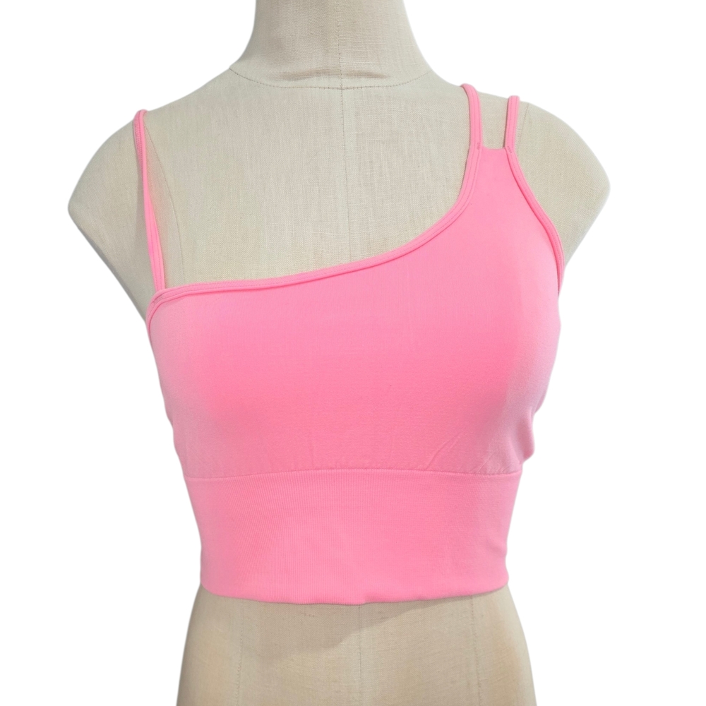 ALO Yoga Pink Asymmetrical One-Shoulder Crop Top